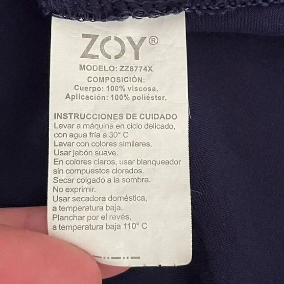 ZOY  Women’s Navy Embroiderer Crewneck Short Sleeves Blouse SZ XXL #1072 - Picture 9 of 13